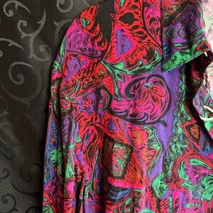 Vintage 80s Soft Vibrant Multicolor Patterned Top with Belt M